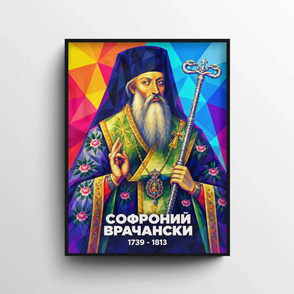 Модерен портрет на Софроний Врачански в черна рамка